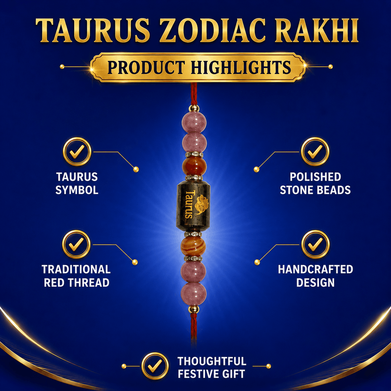 Taurus Zodiac Rakhi with Decorative Beads